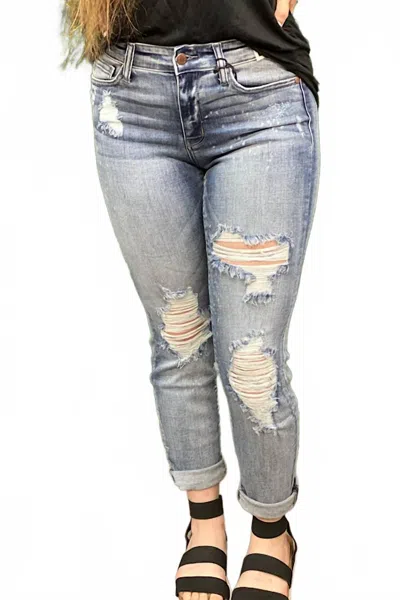 Judy Blue Destroyed Boyfriend Jean In Bleach Splatter In Blue