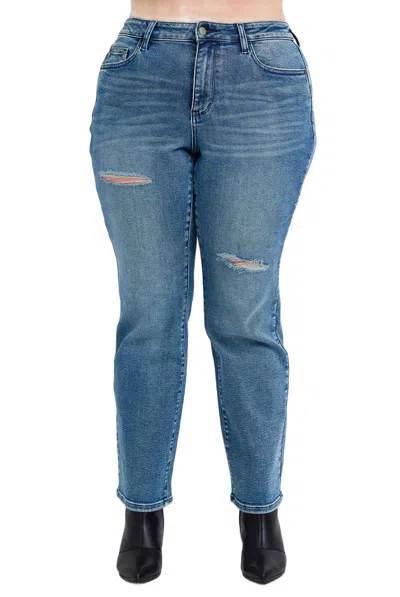 Judy Blue Destroyed Dad Jeans In Mid Blue
