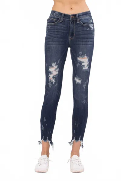 Judy Blue Destroyed Hem Skinny Jeans In Shark Bite In Blue