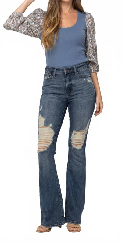 Judy Blue Destroyed Knee Flares No In Blue