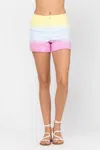 Judy Blue Dip Tie Dye Cut Off High Waist Short In Ombre Yellow/blue/pink In Multi