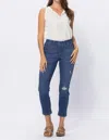 JUDY BLUE DISTRESSED BOYFRIEND PULL-ON JEANS IN BLUE