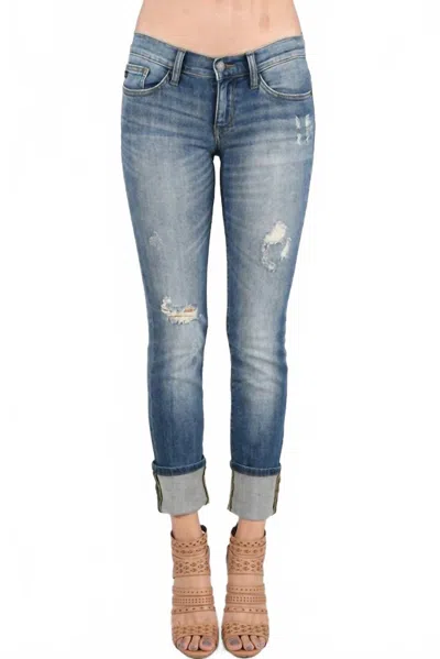 Judy Blue Distressed Cuffed Straight Leg Jeans In Blue