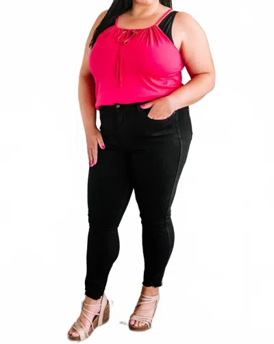Judy Blue Distressed Hem Tummy Control Skinny Jeans In Black