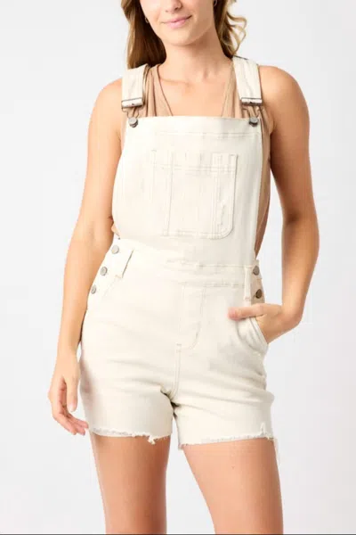 Judy Blue Distressed Overall Short In Ecru In White