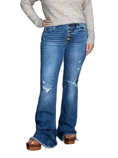 Judy Blue Don't Be So Buttoned Up Flare Jeans In Medium Wash In Blue