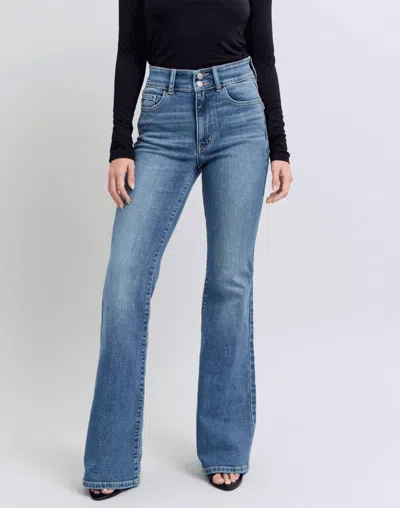 Judy Blue Double Button Front Flare Jeans In Mid Wash In Multi