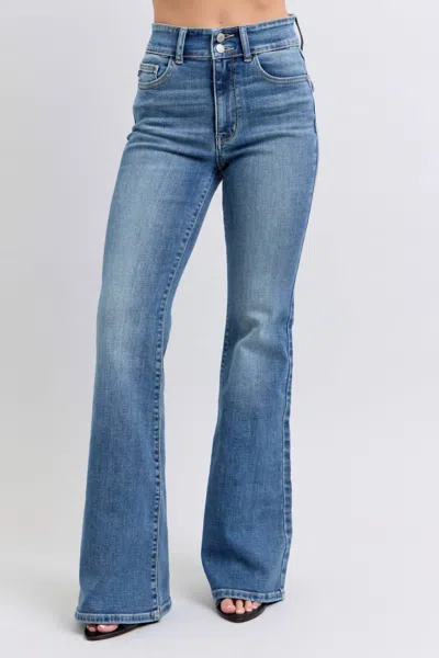 Judy Blue Double Button Waistband Flare Jean In Blue