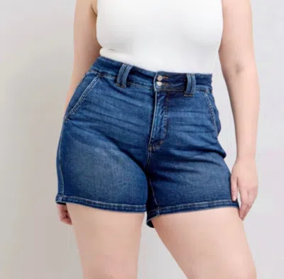 Judy Blue Double Button Waistband Shorts In Blue