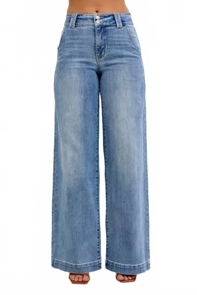 Judy Blue Amelia High Waist Wide Leg Trouser In Medium Wash In Blue