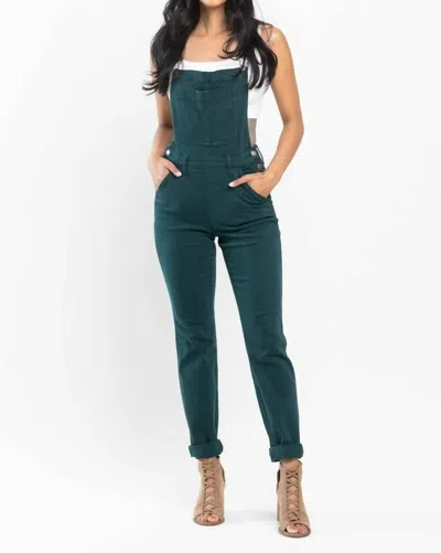 Judy Blue Double Cuff Boyfriend Overall Jumpsuit In Dyed Teal In Blue