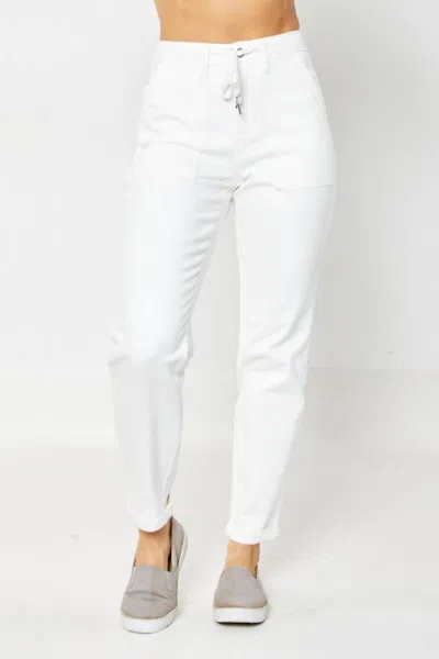 Judy Blue Double Cuff Denim Jogger In White