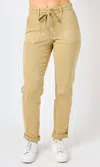 Judy Blue High Waist Garment Dyed Cuffed Joggers In Khaki In Green