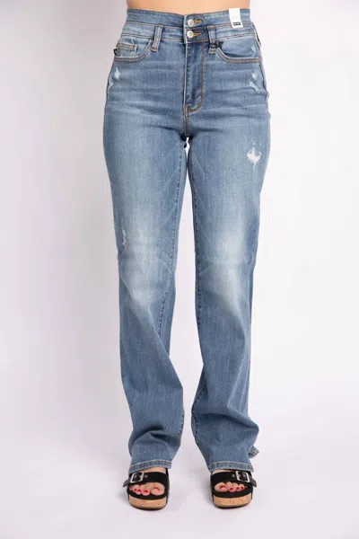 Judy Blue Double Waistband Straight Leg Jean In Medium Wash In Multi