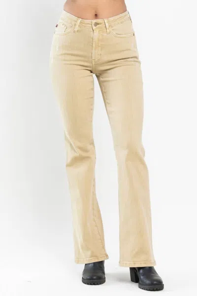 Judy Blue Dyed Slim Bootcut Jeans In Tan In Beige