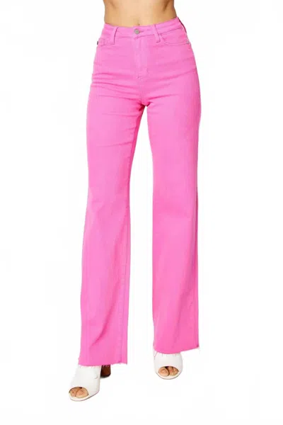 Judy Blue Elle Garment Dyed Flare Jeans In Hot Pink