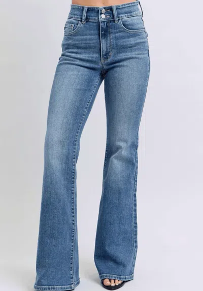 Judy Blue Fancy Bottoms Flare Jeans In Med Wash In Blue