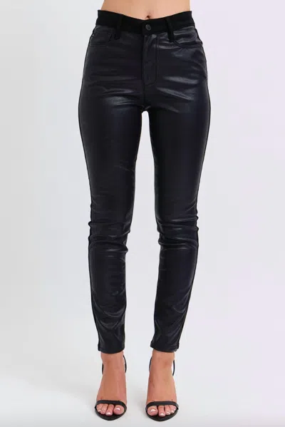 Judy Blue Faux Leather & Denim Skinny Jeans In Black
