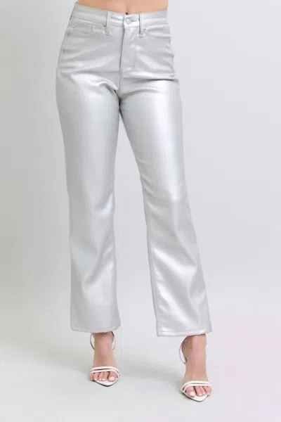 Judy Blue Faux Leather Pant In Silver In Gray