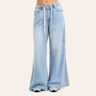 Judy Blue Featherweight Light Wash High Rise Drawstring Palazzo Jeans In Blue