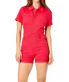 Judy Blue Fireball Denim Romper In Red In Red