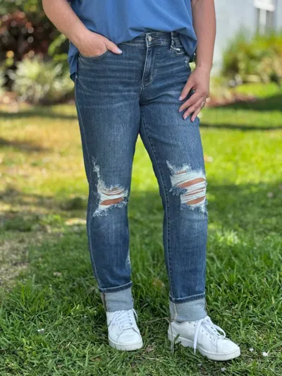 Judy Blue First Date Boyfriend Jeans In Dark Wash In Blue