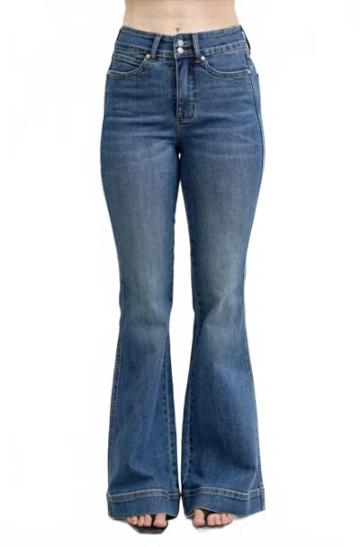 Judy Blue Flare Tummy Control Double Button Jeans In Blue