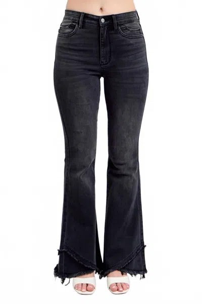 Judy Blue Flare With Mock Fray Tulip Hem Jeans In Black