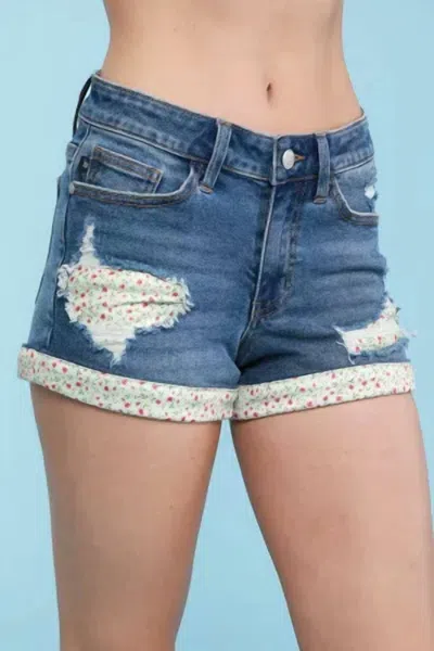 Judy Blue Flower Patch Hem Shorts In Blue