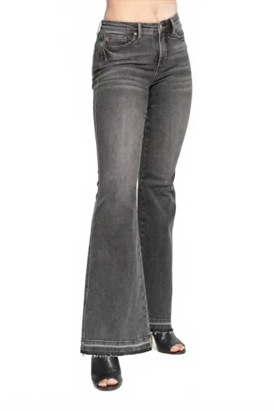 Judy Blue Full Size Midi Rise Tummy Control Release Hem Flare Jeans In Washed Gray