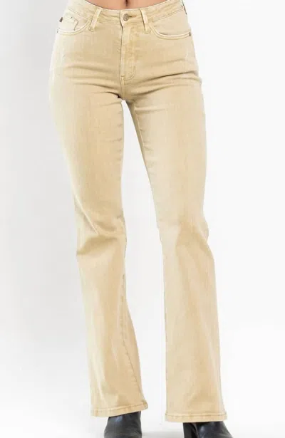 Judy Blue Mid Rise Garment Dyed Slim Boot Jeans In Khaki In Neutral
