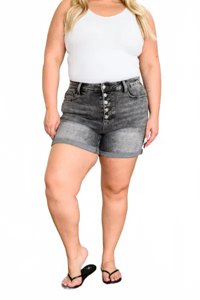 Judy Blue Greyson High Rise Button Fly Cuffed Shorts In Gray