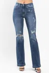 Judy Blue Hand Sand & Destroy Bootcut Jean In Medium Wash In Multi
