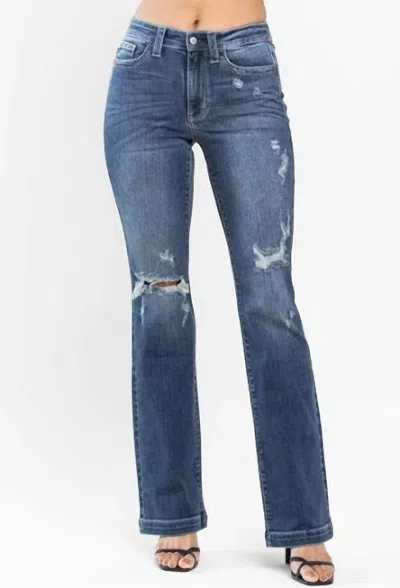 Judy Blue Hand Sand & Destroy Bootcut Jean In Medium Wash In Multi