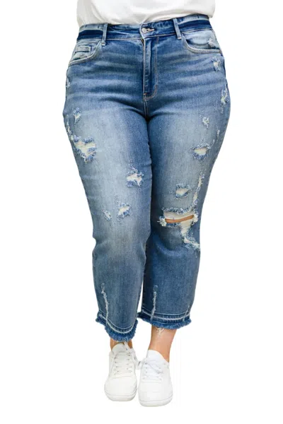 Judy Blue Harley Distressed Ankle Hem Jeans In Blue