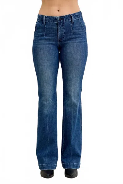 Judy Blue Harper Mid Rise Trouser Bootcut Jeans In Dark Blue