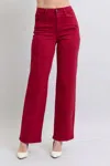 Judy Blue Heart Pocket Straight Leg Jean In Scarlet In Red