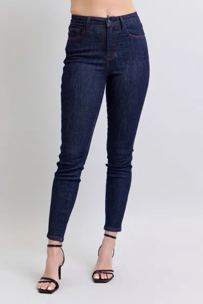 Judy Blue Heart Shaped Pocket Skinny Jean In Dark Blue