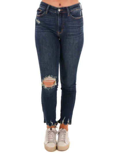 Judy Blue Here To Stay Relaxed Ankle Jean In Dark Wash In Blue