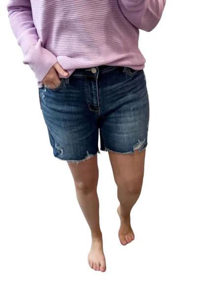 Judy Blue Hi-low Cut Hem Denim Shorts In Blue