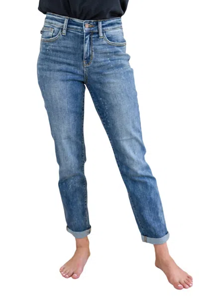 Judy Blue Hi Rise Bleach Splash Boyfriend Jeans In Medium Wash In Multi