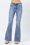 Judy Blue Hi-rise Destroyed Fit & Flare Jean In Light Wash In Blue