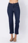 Judy Blue Hi Waist Cropped Straight Leg In Dark Wash In Blue