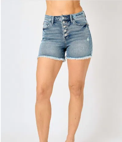 Judy Blue High Button Fly Short In Medium Wash In Blue