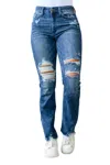 JUDY BLUE HIGH CONTRAST SLIM BOOTCUT DESTROYED JEANS IN DARK WASH