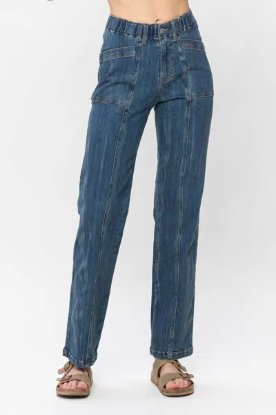 Judy Blue High Elastic Waist Vintage Straight Leg Jeans In Medium Vintage Wash In Multi