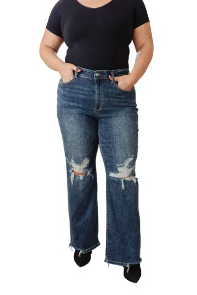 Judy Blue High Rise 90's Straight Jeans In Dark Wash In Blue