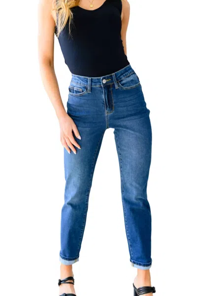 Judy Blue High Rise Boyfriend Jeans In Dark Wash In Blue