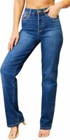 Judy Blue High Rise Button Fly Dad Jeans In Medium Wash In Blue