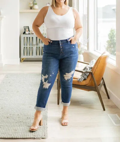 Judy Blue High Rise Button Fly Distressed Jean In Blue